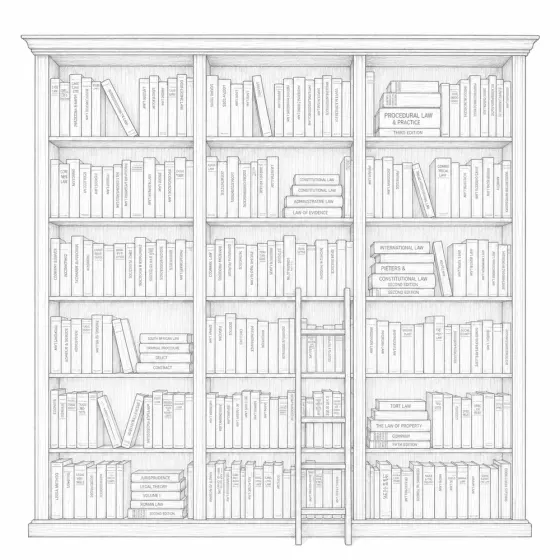 Line-art sketch of a legal bookshelf